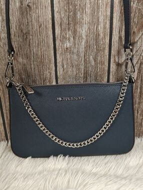 Michael Kors Navy Crossbody with Silver Chain Detail